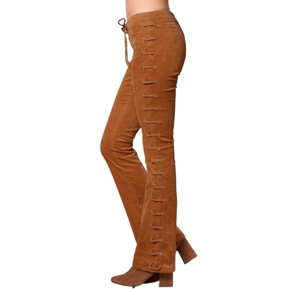 Vintage y2K Women’s Corduroy Caramel Color Lace Sides Pants Size 32” Waist
